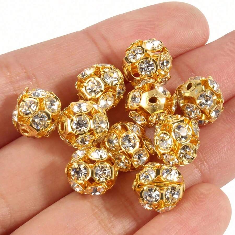 50个时尚水晶桑葚形DIY首饰吊坠 - 金黃色 - 查看 1