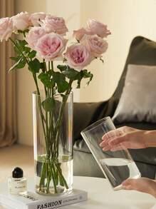 1个大型亚克力花盆，透明深水花盆，适用于家庭/花店，适合种植鲜花和植物。塑料材质，可用于插花、家居装饰、花瓶、桌面装饰、生日礼物、毕业典礼装饰、房间装饰等。