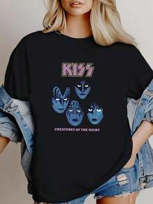 180g pure Cotton Official Licensed T-Shirt KISS Creatures Of The Night (Front/Back) For Women Stretched Print Round Neck Short Sleeve homme Unisex Comfortable Summer streetwear Stylish Breathable Versatile Soft Top For Everyday Wear graphic Casual Slightly fashion designer clothes - Negro - Ver 1