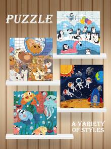 1 Set Paper Jigsaw Puzzles, 36pcs Delicate Puzzles With Animal, Penguin, Ocean, Space Themes, Children's DIY Educational Toys, Parent-Child Interactive Props, Develop Hands-On Ability And Thinking, Holiday & Birthday Gift - Multicolor - View 1