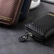 Borsa per carte di credito casual da uomo, borsa a coin con posizionamento multi-tasca in tessuto semplice e di grande capacità, custodia per schede
