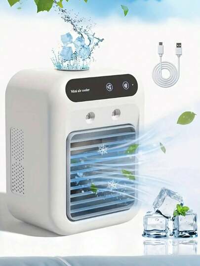 1 件 USB 可充电迷你空调风扇 - 便携式桌面冷却设备，带锂电池，无线和 USB 充电，适用于家庭、办公室或宿舍，冷却设备