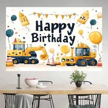 1 叉车工程车施工派对背景布建筑工地背景卡通建筑设施卡车横幅摄影背景适用于生日派对蛋糕桌道具 - 多顏色 - 查看 6