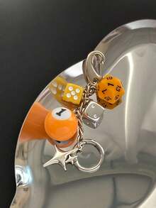 1 Móc khóa xúc xắc may mắn thủ công Unisex, Phụ kiện Y2k văn hóa phụ được cá nhân hóa, Mặt dây chuyền hình quả bóng bi-a số 8, Mặt dây chuyền túi xách - Màu vàng - Màu vàng - Xem 3