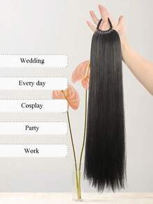 马尾辫接发，带发圈，长度18~32英寸，合成直发，可DIY编织，适合女性、女孩日常、派对、角色扮演等场合。 - 黑棕色 - 查看 7