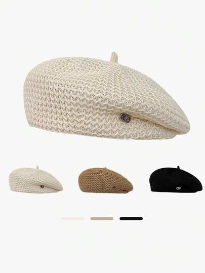 1 件女式格纹贝雷帽，保暖防风耳罩，可爱卡通正面休闲优雅复古街头时尚百搭便帽，适合户外、滑雪、骑自行车、旅行、派对、秋冬季日常穿着