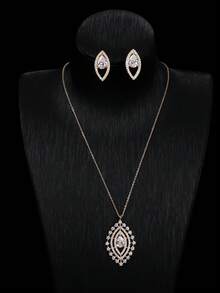 2pcs Jewelry Set, Fashionable Elegant Unique Eye-Shaped Pendant Necklace And Earrings Suit, Suitable For Party, Banquet, Women's Festival Gift, Anniversary Gift For Wife - earrings necklace set - View 12