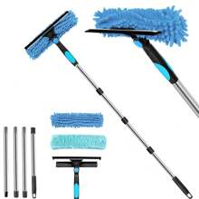 1pc Heavy-Duty Window Cleaning Brush & Squeegee – Extendable Stainless Steel Handle,Reusable Squeegee Brush, Suitable For Outdoor And Glass Cleaning, Includes Multiple Components And Machine Washable Chenille Fabric, Brush Cleaning Tools
