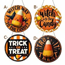 1PC 2D Flat Hanging Decoration Of Candy On The Witch Road - Old Time Halloween Theme, Candy Corn With A Smile, Witch Hat And Autumn Leaves - Perfect For Family, Living Room, Bathroom, Bedroom, Garage, Bar, Cafe - Ideal For Holiday Decoration, Halloween Decoration - Acrylic-round - View 2