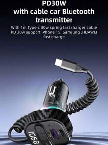 YITUMU Trasmettitore FM bluetooth 5.3 per auto, adattatore per auto Bluetooth con cavo di ricarica Type-C PD (30W) e porta USB, trasmettitore radio FM wireless, supporto riproduttore MP3, chiamate vivavoce, retroilluminazione LED, U Disk