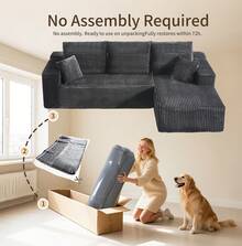 106'' Cloud Sectional Couch With L-Shape Chaise, (Grey) Boneless Sofa With Deep Seat, Modern Modular Couch For Living Room Bedroom, No Assembly Required, Comfy Plush Corduroy Fabric ,Sofa De Sala,Couch,Sofa Cama,Muebles Para Sala,Couch For Living Room, Living Room Furniture, Muebles, Bedroom Furniture Set, Recliner Chair For Adult, Living Room Set Furniture.