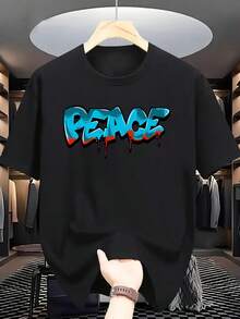 Camiseta de Verano para Hombre de Manga Corta con Estampado de Letras - Negro - Ver 2