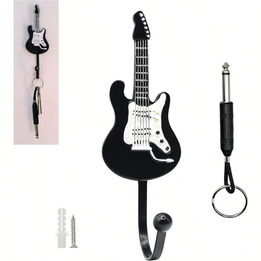 Guitar Shaped Coat Hanr H And Amp Plugin Key Chain For Amplifier Hanr And Holder Rack Or Single Decoration Great Holiday Gift For Music Lovers - 黑色 - 查看 1