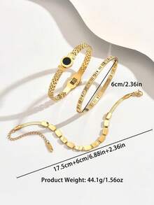 3pcs Elegant Gold Bracelet For Women, Fashionable Roman Time Bracelet, Vacuum Electroplating That Does Not Fade Easily, Bracelet Set, Bracelet Layering Set, Stainless Steel Bracelet Set,Woven Bracelet Stainless Steel Bracelet, Zirconia Bracelet, Nail Bracelet, Titanium Steel Bracelet, Stainless Steel Bracelets, Stainless Steel Bracelet Sets