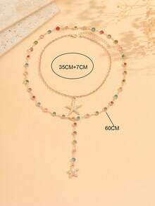 2件套优雅日常佩戴金色海星吊坠项链，时尚简约彩色玻璃水晶女士长项链，适合日常穿搭、街头风格和拍照。水晶颜色随机排列。