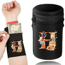 1件时尚字母印花轻便手机臂带口袋腕包/腕带/腕带口袋，适合旅行、散步、跑步、骑行和瑜伽。钱包袋可容纳现金、钥匙、卡片、身份证 - 圣诞节必备 - 黑色 - 查看 18