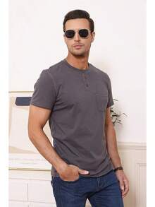 Henley Shirts Slim Fit Button T-Shirthalloween - 深灰色 - 查看 11