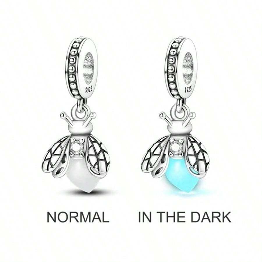 Cuentas de luciérnaga de plata de ley 925, adecuadas para pulseras DIY, regalo para mujeres - Beis - Ver 1