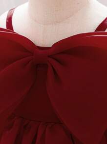 Baby Girls Spaghetti Strap Bow Organza Cute Flower Girl Princess Dress, Suitable For 1st Birthday, Wedding, Party, Does Not Include Headband - Burgundy - View 6