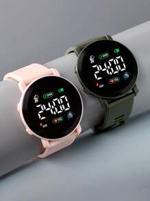 1件简约时尚休闲日常优雅学生LED宇航员手表，户外运动电子圆形腕表，夏季毕业、情人节、生日礼物 - 彩色 - 查看 3