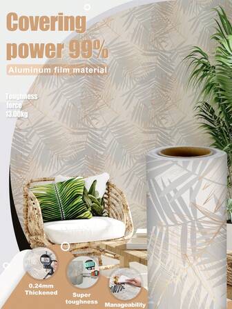 1 Roll 1m/3m/5m Retro Gray & Gold Leaf Minimalist Style Wallpaper, Removable & Self-Adhesive Vinyl Contact Paper, DIY Home Decor For Bedroom, Kitchen, Living Room, Bathroom, Cabinet, Furniture Renewal Wall Paper Wall Stickers Wall Decor Room Decor Wallpaper Stickers Wall Bedroom Decor Kitchen Decor