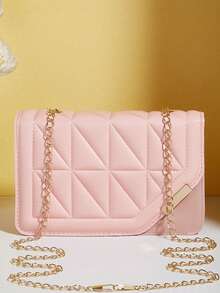 女士手提包，韩版风格新款休闲时尚几何绗缝磁扣锁个性化百搭女士斜挎单肩包 - 彩色 - 查看 10