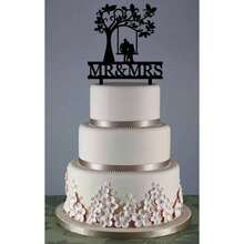 Funny Wedding Cake Topper, The Bride And Groom Sitting In Swing Under Tree Cake Topper, Romantic Wedding Shower/Anniversary Cake Ornament(Tree  Swing) - Initial - View 4