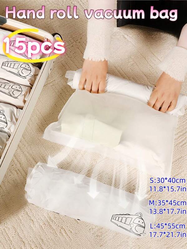 15/1pc,Compression Bags For Travel - Compression Space Saver, No Suction Required - White Travel Essentials Travel Backpack Travel Bag Suitcase Lightweight Moving Organizing Bag, Compression Bag, Travel Clothes Compression Bag Travel Accessories Vacation Holiday Back To School
