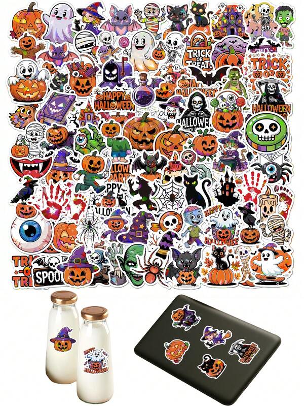 100/200pcs Halloween Pumpkin Theme Stickers, Vinyl Waterproof Holiday Party Stickers, For Party Gifts, Halloween Decor, Hoom Decor, Water Bottles, Laptops, Cups