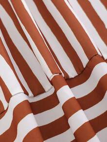 Fashionable Elegant Striped Print Maxi Slip Dress - Brown - View 8