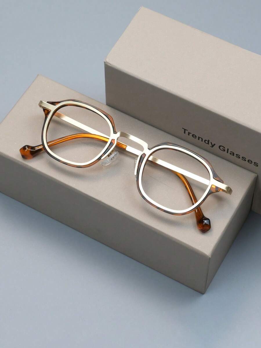 1pc Retro Luxury Metal Patchwork Handmade Eyeglasses Frame, Computer Radiation Blocking, Non-Prescription Glasses Suitable For Daily Wear