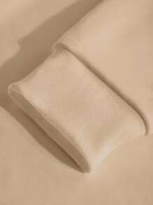 女士Curve oversize純色圓領運動衫，紐約城市景觀印花設計，休閒風格，寬鬆剪裁，柔軟舒適，適合日常穿著，春秋裝，理想禮物，靈感源自海灘場景，棉質女士上衣，春夏裝假期度假，適合戶外運動服裝，秋冬季居家 日常休閒女裝，情侶款 - 杏色 - 查看 3