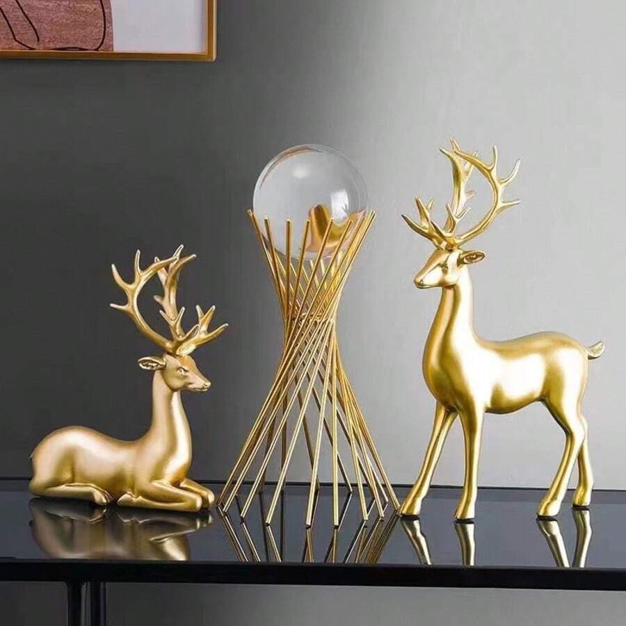 一对鹿形装饰摆件，适用于吧台柜、客厅、电视柜装饰，是馈赠佳品，也是家居装饰的理想之选。 - 彩色 - 查看 1
