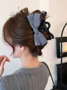 1个女士韩版时尚牛仔蝴蝶结发夹，13厘米，高端发爪发饰，适合日常使用、送礼、旅行、送给女性的礼物、美发用品、圣诞礼物 - 彩色 - 查看 6