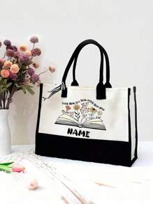 Customizable Teacher Handbag For Teachers And Classmates During Back-To-School Season, Durable Nylon Foldable Large Capacity Women's Handbag With Tassel Handle, Perfect Gift For Teachers' Day, Thanksgiving, Work, Travel And Beach Use, Educational Themed Design, Sturdy Load-Bearing Handle