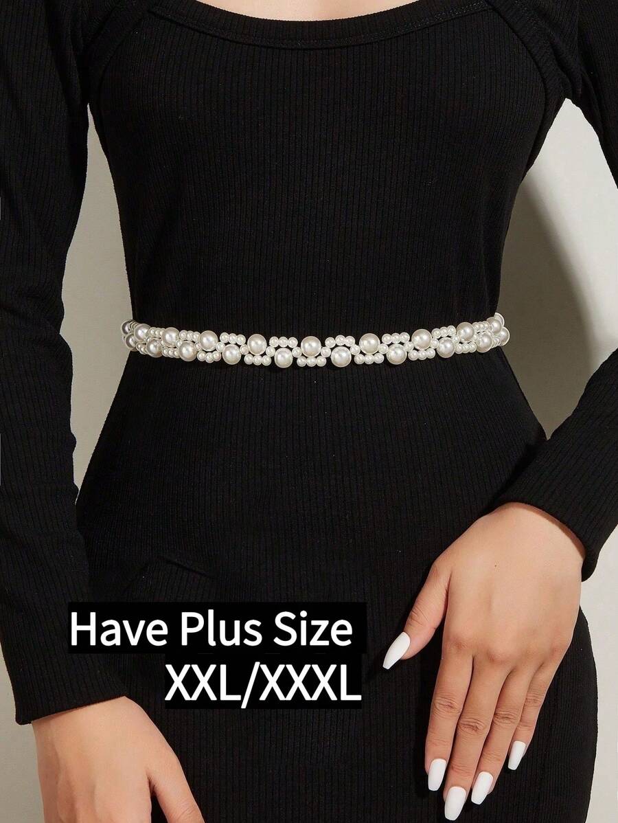 1-2pcs Oversize/Plus Size Women Elegant Waist Belt/Chain, Pearl Accent Lady Thin Waist Band For Dresses, Formal Gowns, Suitable As Gifts For Friends, Weddings, Parties Summer, School