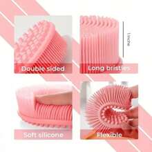 1pc Silicone Bathroom Cleaning Brush, Silicone Shampoo Shower Brush, Double-Sided Massage And Cleaning Adult Shower Brush, Bathroom Cleaning Tool, Bag, Organizer, Storage, For Deep Cleaning And Exfoliating, Reduces Use Of Wooden Bath Brush For Acne And Cellulite - Unscented, No Battery Required - Multicolor - View 3