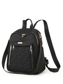 女士牛津背包 - 时尚耐用的旅行背包，配有可调节肩带、多个隔层和金色金属配件，适合工作、周末旅行的休闲背包