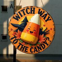 1PC 2D Flat Hanging Decoration Of Candy On The Witch Road - Old Time Halloween Theme, Candy Corn With A Smile, Witch Hat And Autumn Leaves - Perfect For Family, Living Room, Bathroom, Bedroom, Garage, Bar, Cafe - Ideal For Holiday Decoration, Halloween Decoration - Acrylic-round - View 3