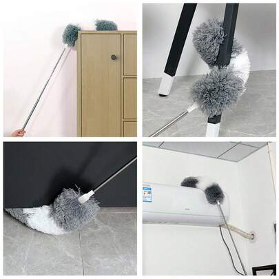 Espanador de microfibra ultrafina, espanador de penas extensível (material de aço inoxidável), comprimento de 79 a 259 cm, reutilizável, flexível, lavável, adequado para limpeza de ventiladores de teto, tetos altos, persianas, móveis, carros e muito mais.