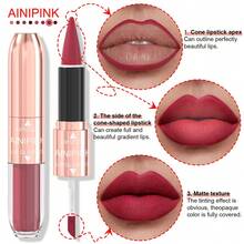 AINIPINK 1pcs [ Lip Gloss + Lipstick ], 2-In-1 Matte Easy To Color, Waterproof, Sweat-Proof, Non-Stick To Cup, Non-Fading, Long-Lasting, Exquisite, Suitable For Gifts, Festival Makeup, And Performance Makeup - Multicolor - View 5
