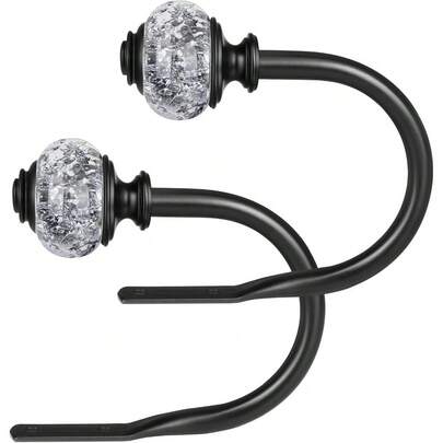 2 Pack Curtain Holdbacks, USFOOK Silver Decorative Window Drapery Tiebacks (2 Pack/1 Pair), Curtain Tie Back Hooks For Wall With Translucent Finials (4.3" L X 3.4" W)