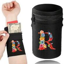 1件时尚字母印花轻便手机臂带口袋腕包/腕带/腕带口袋，适合旅行、散步、跑步、骑行和瑜伽。钱包袋可容纳现金、钥匙、卡片、身份证 - 圣诞节必备 - 黑色 - 查看 2