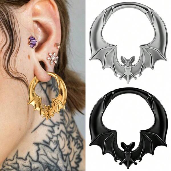 1PC Hot Hypoallergenic Stainless Steel Halloween Bat Plugs Earring Gauges Weight Tunnels Piercing Expander Stretchers Fashion Body Jewelry Women