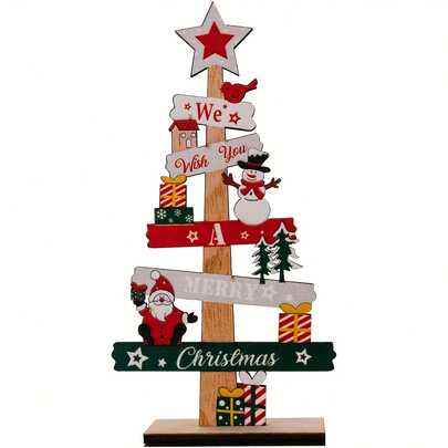 1 peça de árvore de Natal e boneco de neve de madeira para decoração de casa, bandeja em camadas para festa de escritório e mesa (Feliz Natal)