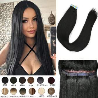 20 st. tejpade hårförlängningar, 24-tums syntetiska väftremsor, enkel applicering för kvinnor - tejpar i livfulla färger | Enkla appliceringsremsor