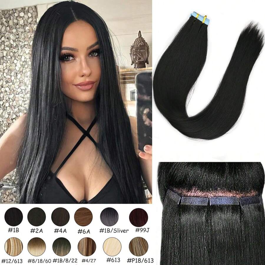 20pcs Tape-In Hair Extensions, 24-Inch Synthetic Weft Strips, Easy Application For Women -Vibrant Color Tapes|Easy Application Strips - Multicolor - View 1