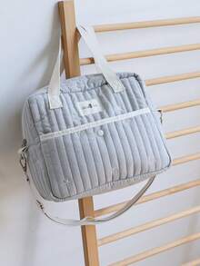 1 件可爱刺绣妈咪包、单肩斜挎包、大容量手提包、旅行收纳包 - 灰色星星月亮 - 查看 3