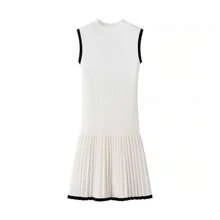 ZR European And American Style Women's Clothing Fashion Round Neck Slim Casual Knitted Sweater Sleeveless Dress Short Skirt