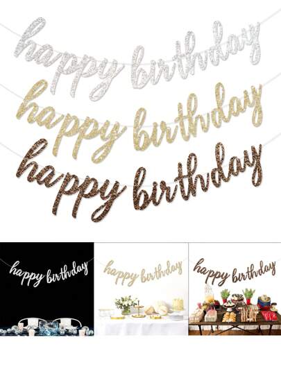 1 件银色/香槟金色/古铜色闪光生日快乐横幅，生日派对背景装饰旗帜，适用于银色生日快乐/迪斯科派对/未来派对/太空派对/成人里程碑生日（30 岁、40 岁）/新娘生日早午餐/狂野派对/熊主题派对/林地派对装饰